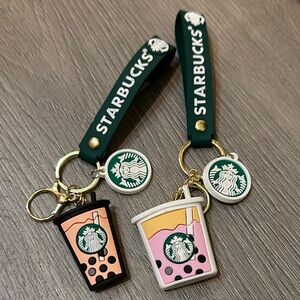 Starbucks Keychains with Green Strap and Boba Designs